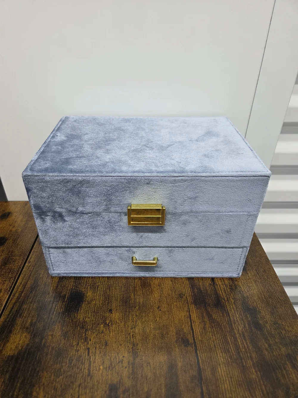 Dajason Velvet Jewelry Storage Box Light Gray Gold Hardware Chic